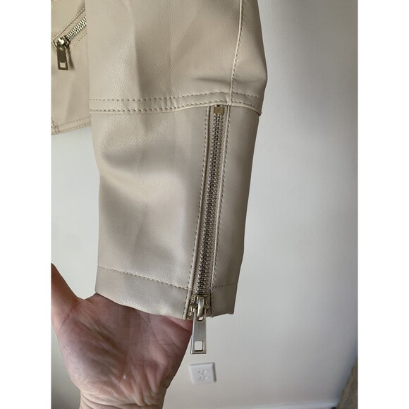 Reserved Moto Biker Jacket Beige Faux Leather Full Zip- Women's Size XS - Picture 11 of 15